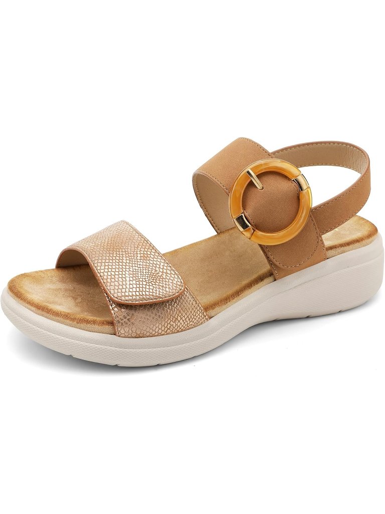 Women's Brown Summer Comfortable Open Toe Comfy Casual Wedge Walking Sandals